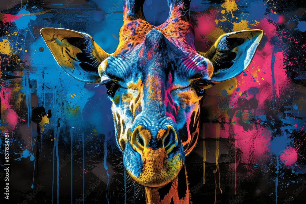 giraffe in neon colors in a pop art style giraffe in neon colors in a pop art style