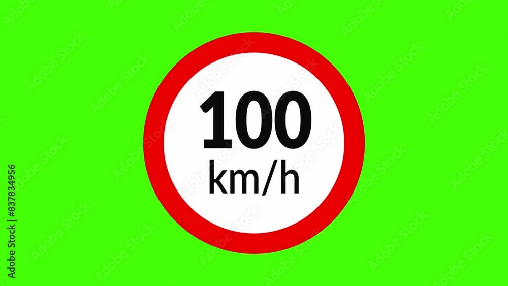 100 kmh speed limit road sign icon animation on green screen
100 kmh speed limit road sign icon animation on green screen