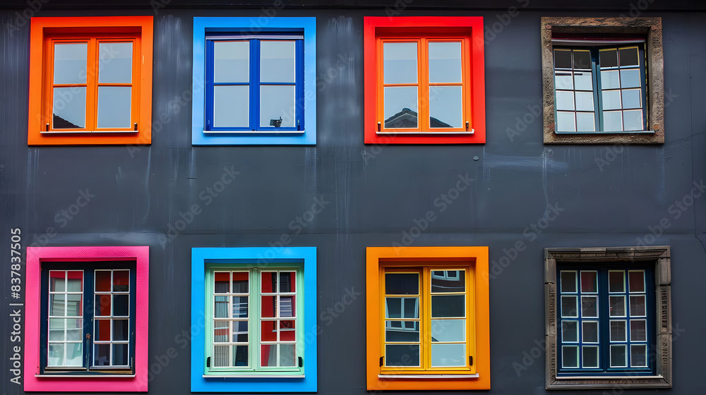 Obraz premium diverse window frames displaying bold colors, displaying uniqueness and diversity, seeking inspiration. generative ai