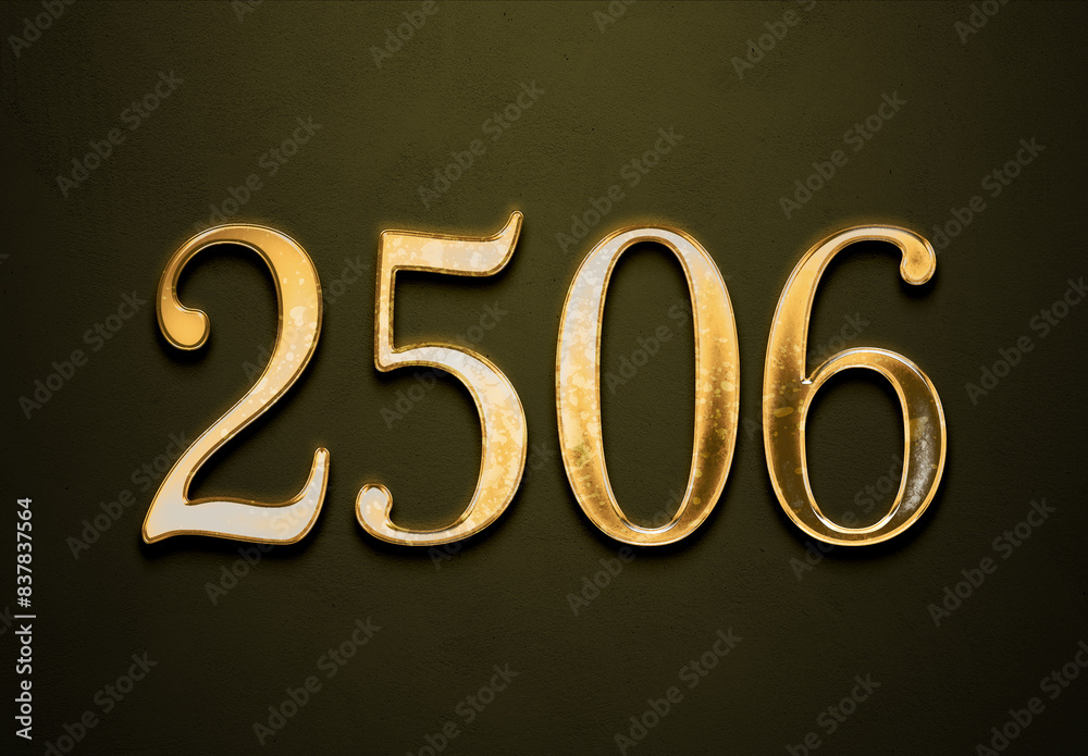 Old gold effect of 2506 number with 3D glossy style Mockup. Old gold effect of 2506 number with 3D glossy style Mockup.