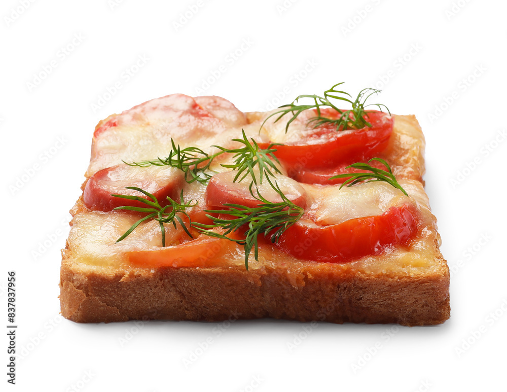 One tasty pizza toast isolated on white One tasty pizza toast isolated on white