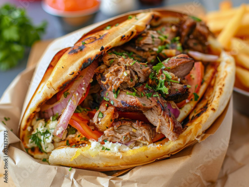greek meat gyros with potatoes