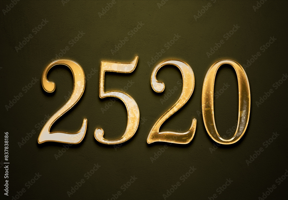 Old gold effect of 2520 number with 3D glossy style Mockup. Old gold effect of 2520 number with 3D glossy style Mockup.