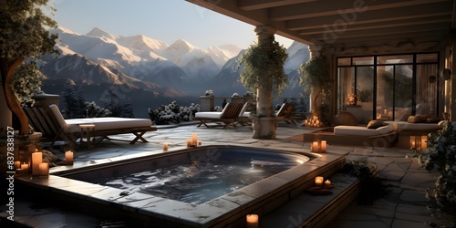 Luxury swimming pool in a villa with view of the mountains