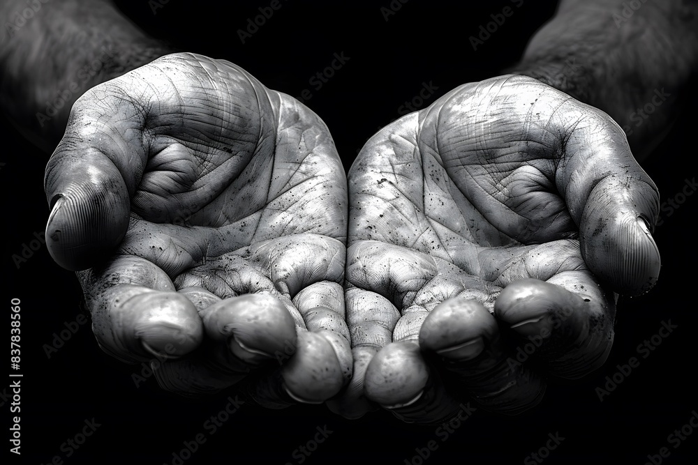 Black and White Close-Up of Weathered Hands Reflecting Hard Work and Perseverance Black and White Close-Up of Weathered Hands Reflecting Hard Work and Perseverance