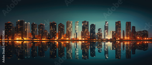 Illuminated City Skyline at Night