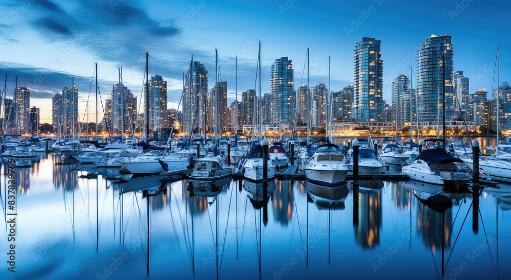 Obraz premium Evening City Marina with Reflections