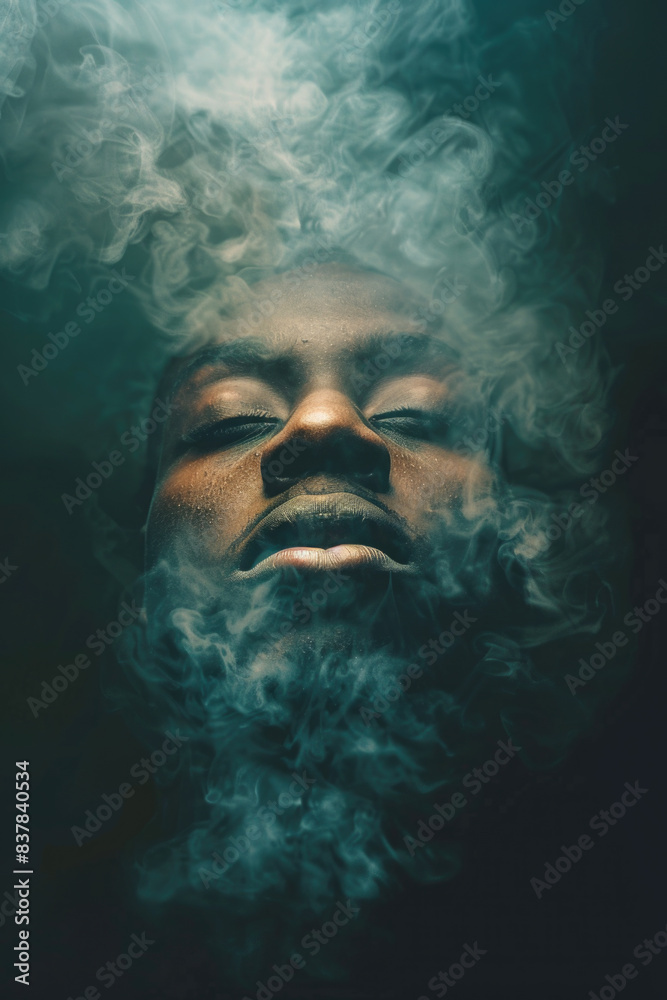 Portrait of a black man surrounded with ethereal clouds Portrait of a black man surrounded with ethereal clouds