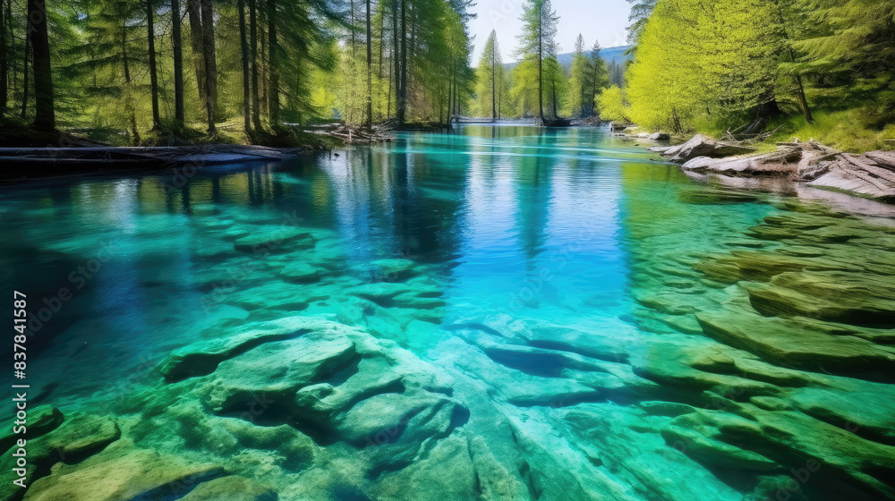 Crystal Clear Lake in Serene Forest Crystal Clear Lake in Serene Forest