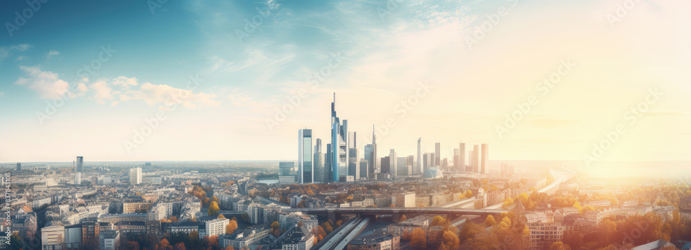 Autumnal Glow Over Modern City Skyline Panorama Autumnal Glow Over Modern City Skyline Panorama