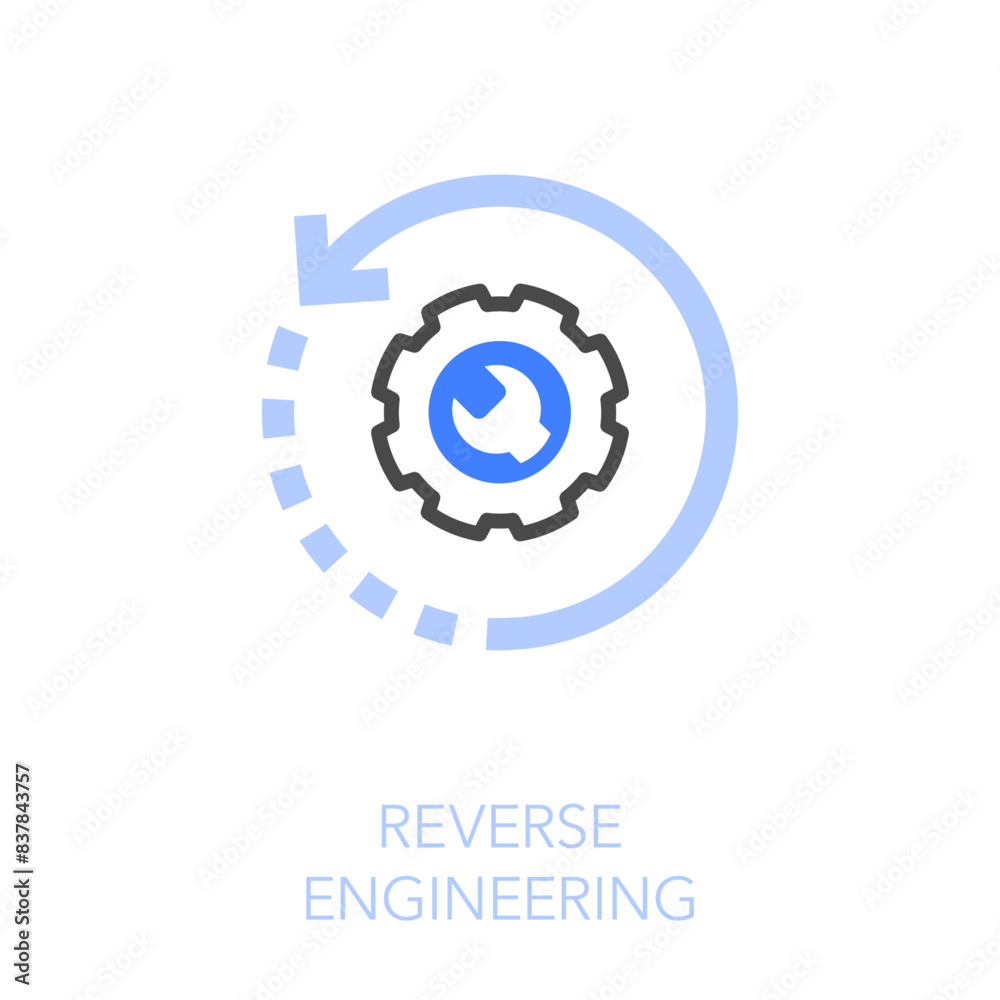 Simple visualised reverse engineering icon symbol with a backward arrow and a cogwheel. Simple visualised reverse engineering icon symbol with a backward arrow and a cogwheel.