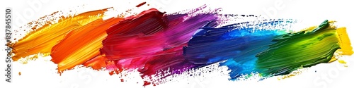 Vibrant Abstract Paint Brush Strokes in Rainbow Colors on White Background - Artistic Expression of Creativity and Colorful Imagination