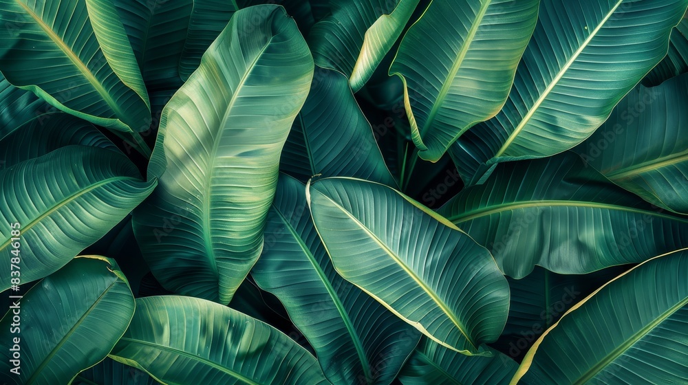 Obraz premium Beautiful Tropical Background Featuring Lush Green Banana Leaves