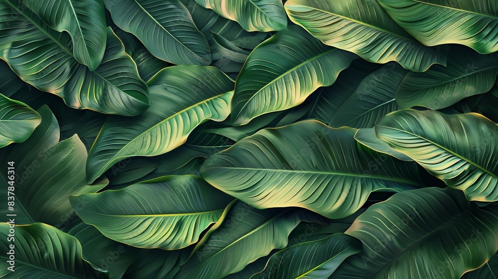 Obraz premium Beautiful Tropical Background Featuring Lush Green Banana Leaves