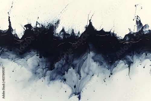 Abstract Black Ink Splatter on White Background - Modern Art Design for Print, Poster, Wall Decor photo