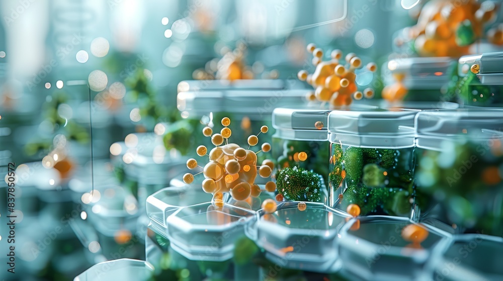An artistic representation of biohybrid systems, featuring molecular models and synthetic components, symbolizing the integration of biological and artificial elements. shiny, Minimal and Simple, An artistic representation of biohybrid systems, featuring molecular models and synthetic components, symbolizing the integration of biological and artificial elements. shiny, Minimal and Simple,
