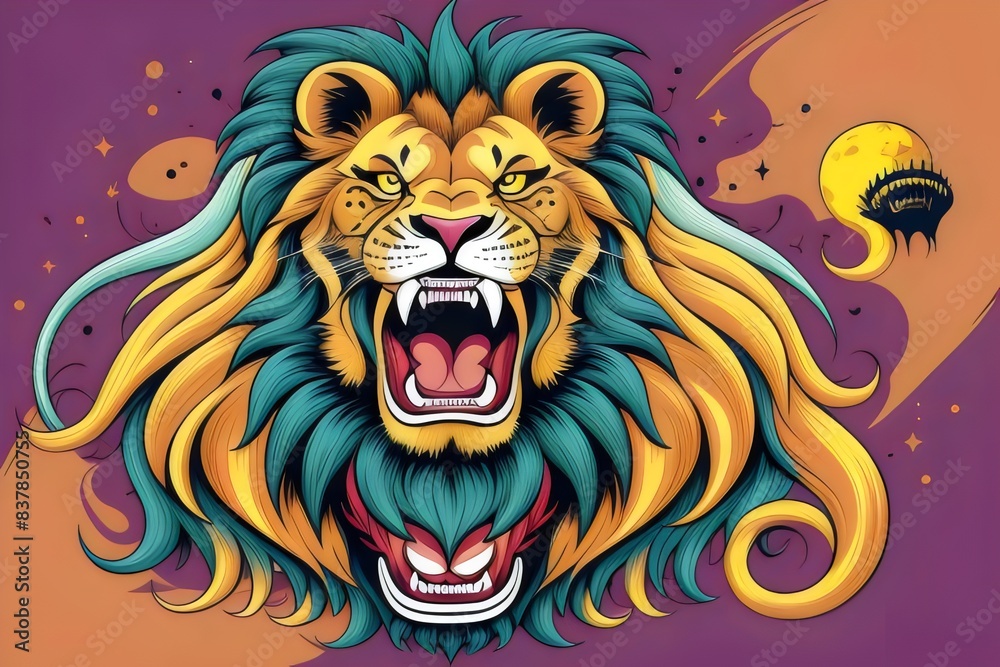 a cartoon fierce, angry, lion, mascot, t-shirt design, \illustration, wild, animal, mane, roar, claws, teeth, predator, savannah, nature, aggressive, strong, powerful, golden, character, vector a cartoon fierce, angry, lion, mascot, t-shirt design, \illustration, wild, animal, mane, roar, claws, teeth, predator, savannah, nature, aggressive, strong, powerful, golden, character, vector