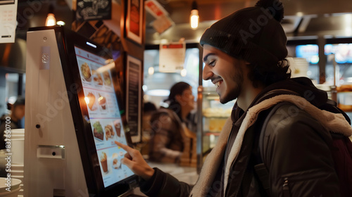 Man Ordering Food at Kiosk