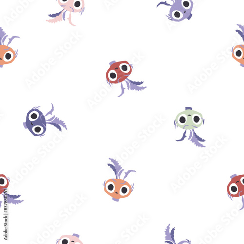 Cute vegetables seamless pattern. Vector cartoon childich background with smiling vege characters. Colorfull kohlrabi on a white background.