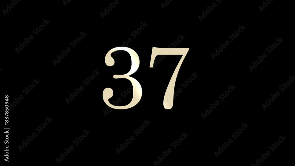 Number 37 with gold and white particles and alpha channel, numerology, number thirty seven Number 37 with gold and white particles and alpha channel, numerology, number thirty seven