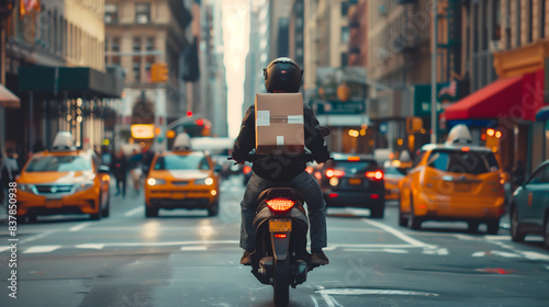 Delivery Rider in NYC Traffic