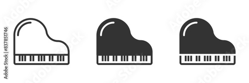 Vector illustration of three grand piano icons in different styles. Ideal for music-related designs, concerts, and artistic concepts.