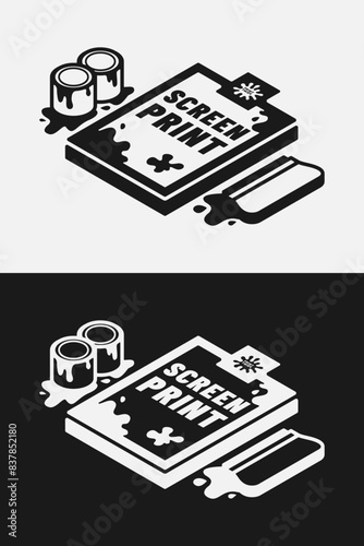 Vintage screen printing elements illustration in isometric style design for printable products.