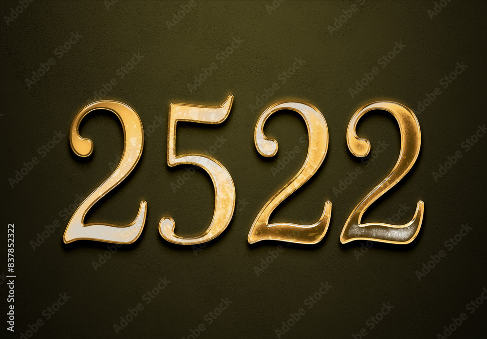 Old gold effect of 2522 number with 3D glossy style Mockup. Old gold effect of 2522 number with 3D glossy style Mockup.