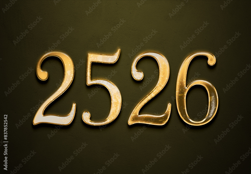 Old gold effect of 2526 number with 3D glossy style Mockup. Old gold effect of 2526 number with 3D glossy style Mockup.