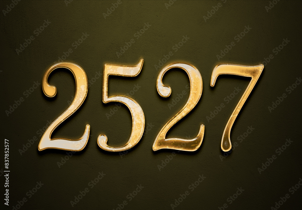 Old gold effect of 2527 number with 3D glossy style Mockup. Old gold effect of 2527 number with 3D glossy style Mockup.