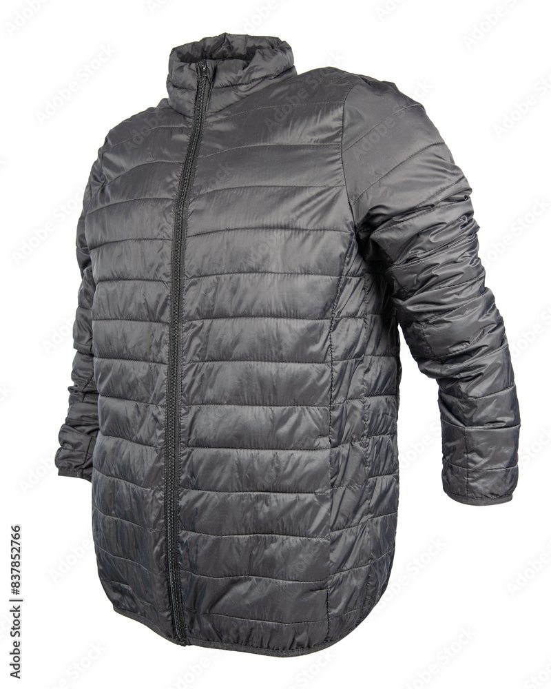 Men's black warm sport puffer jacket isolated on white background. Men's black warm sport puffer jacket isolated on white background.