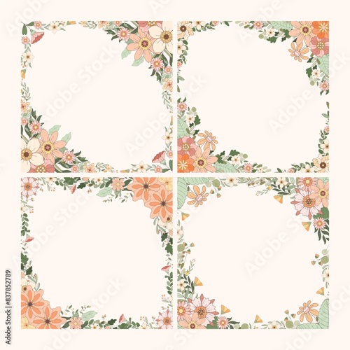 Wallpaper Mural Hand Drawn Groovy Retro Flower Frame Background Torontodigital.ca