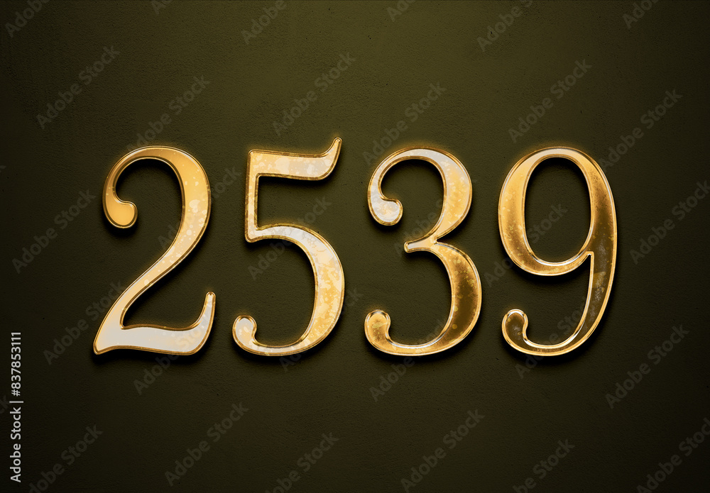 Old gold effect of 2539 number with 3D glossy style Mockup. Old gold effect of 2539 number with 3D glossy style Mockup.