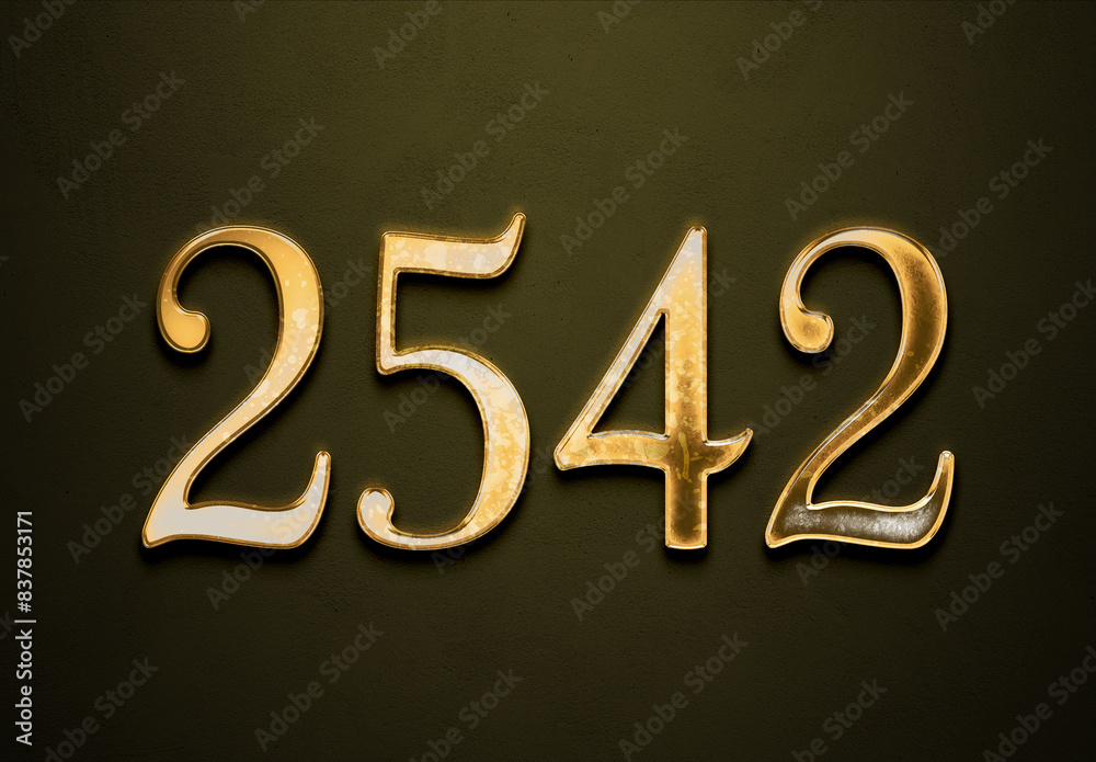 Old gold effect of 2542 number with 3D glossy style Mockup. Old gold effect of 2542 number with 3D glossy style Mockup.