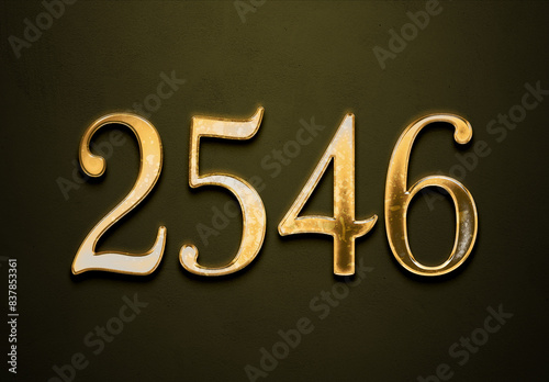 Old gold effect of 2546 number with 3D glossy style Mockup.