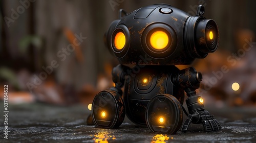 Rustic black robot with orange lights