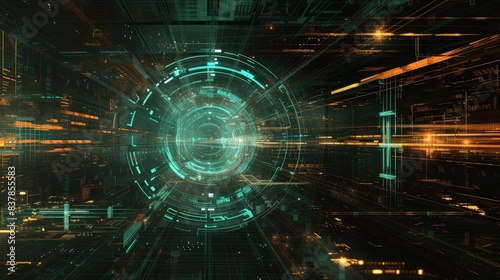 Futuristic Cyber Data Tunnel Visualization