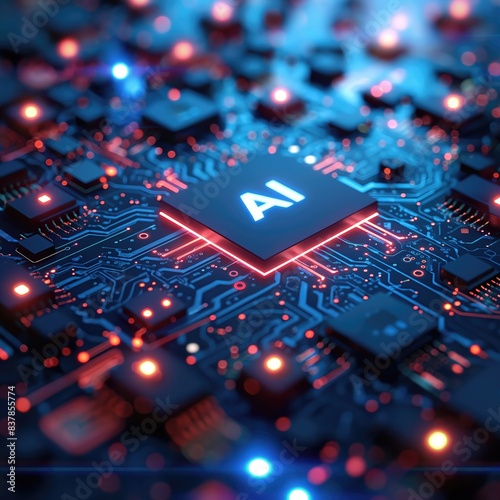 Artificial intelligence chip concept. AI optimized circuit board photo