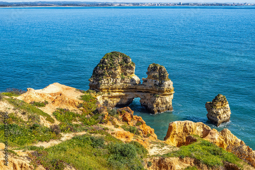 Ponta da Piedade is a unique rock formation with famous grottos in the ocean at Lagos, Algrave, Portugal