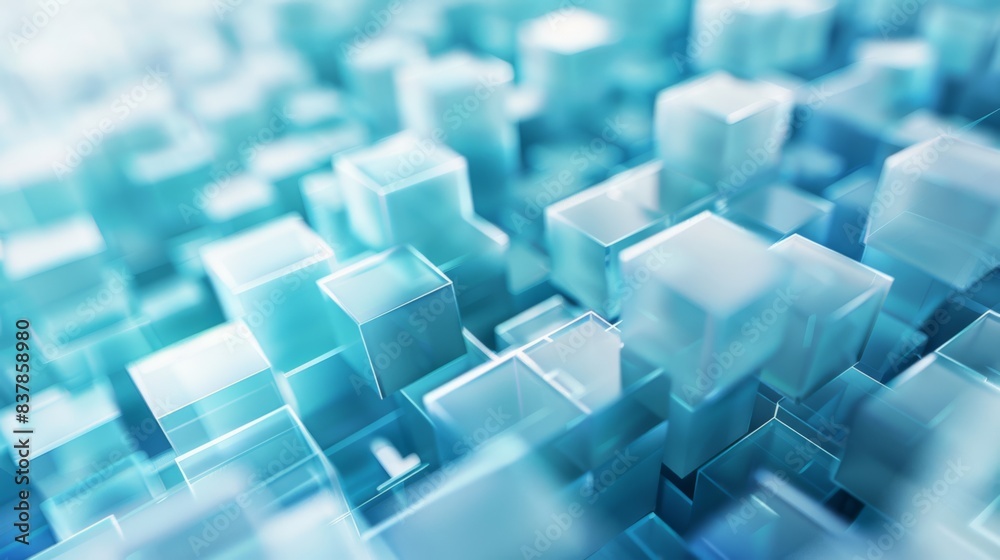 Abstract background with an array of translucent light blue cubes, illuminated with a soft backlit effect Abstract background with an array of translucent light blue cubes, illuminated with a soft backlit effect