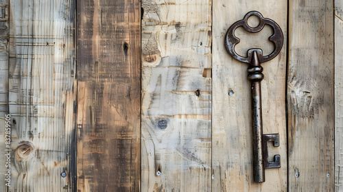 Wallpaper Mural rustic key leaning against wooden wall symbolizes security and stability in home decor. generative ai Torontodigital.ca