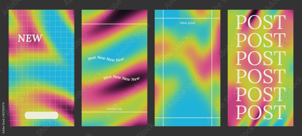 Fototapeta premium Y2k Trendy Aesthetic abstract gradient blue yellow color background with translucent blurred pattern. Modern poster for social media stories, album covers, banners, templates for digital marketing