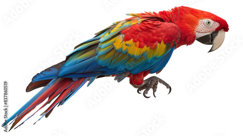 A vibrant parrot with a colorful plumage perched on a tree branch © momina