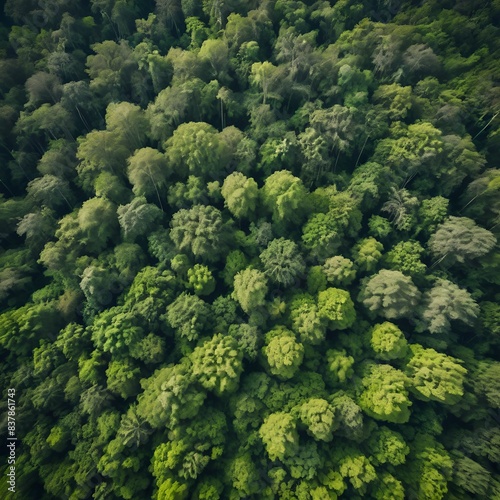 aerial view of nature green forest and tree forest ecosystem and health concept and background, texture of green forest