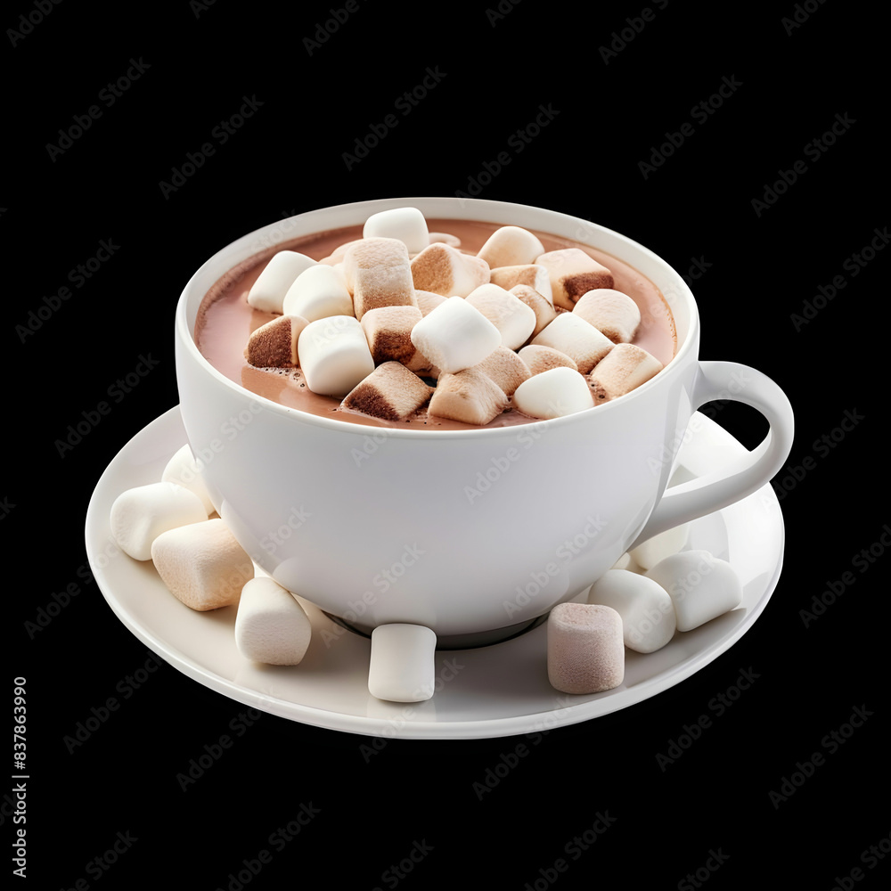 hot chocolate with a marshmallows on white background . Cup of hot cocoa with marshmallows and candy stick isolated on white background hot chocolate with a marshmallows on white background . Cup of hot cocoa with marshmallows and candy stick isolated on white background