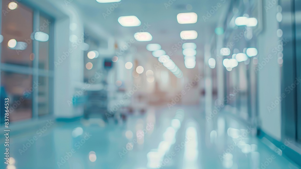 Blurred hospital hallway background. Abstract blurred hospital corridor with bright lights, creating a clean and sterile atmosphere. Blurred hospital hallway background. Abstract blurred hospital corridor with bright lights, creating a clean and sterile atmosphere.