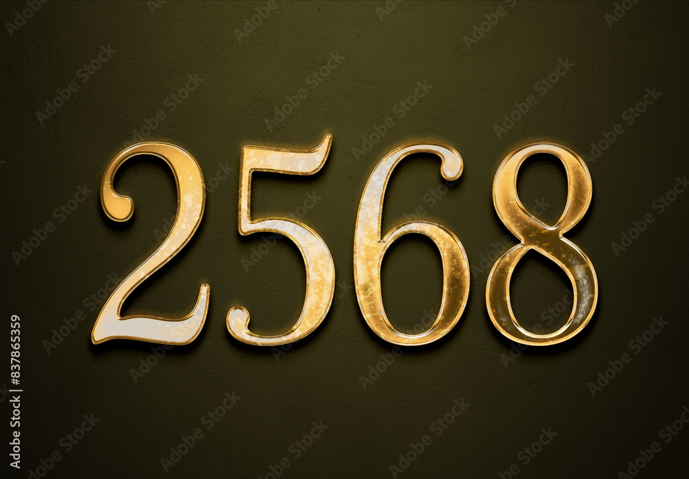 Old gold effect of 2568 number with 3D glossy style Mockup.