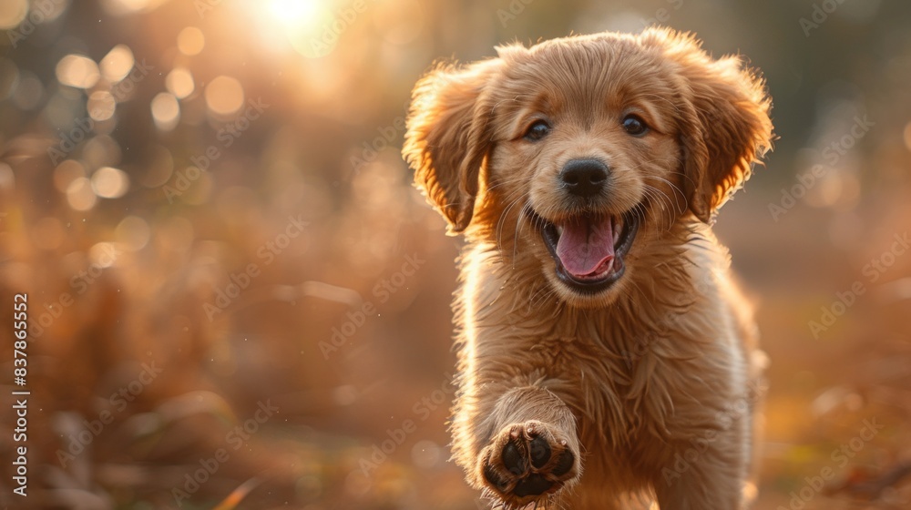 Happy dog runs in autumn nature. Playful happy dog plays, runs and carries a ball. Happy dog runs in autumn nature. Playful happy dog plays, runs and carries a ball.