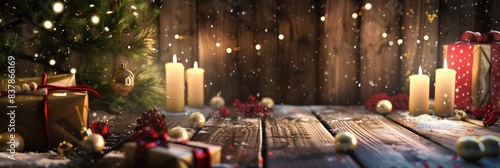 Festive Christmas Table Setting with Gifts and Candles