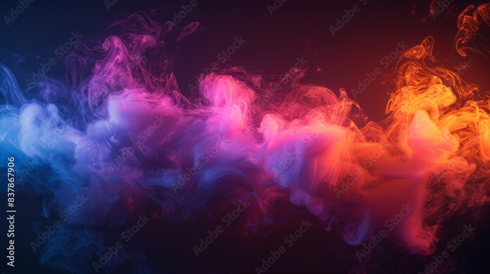 Colorful Red and Blue Smoke Clouds Against Dark Background Colorful Red and Blue Smoke Clouds Against Dark Background